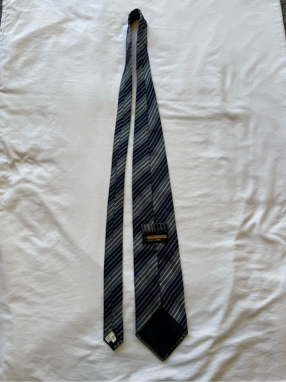 Yves Saint Laurent Pair of Striped Silk Ties in Yellow and Navy